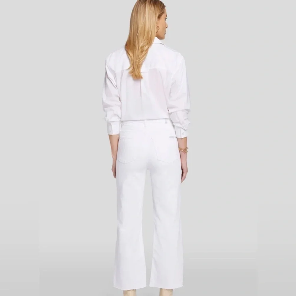 7 For All Mankind High Waisted White Cropped Straight Leg Jeans - Picture 2 of 11